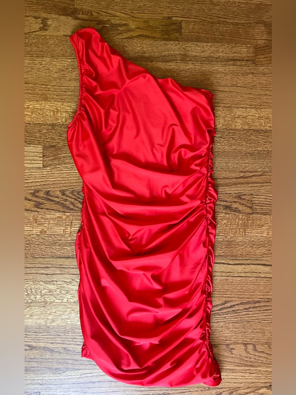 VICI Red Satin One-Shoulder Ruched Dress